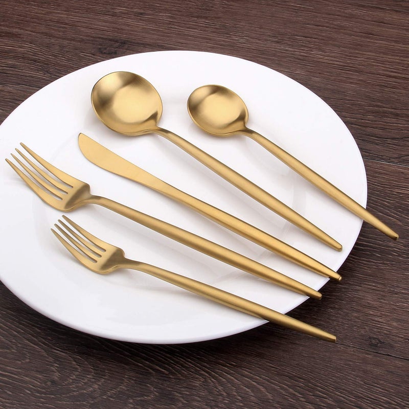 Bysta Matte Gold Silverware Set, Bysta 20-piece Stainless Steel Flatware Set Cutlery Set Service For 4, Satin Finish, Dishwasher Safe, Nice Gift Box - Image 3